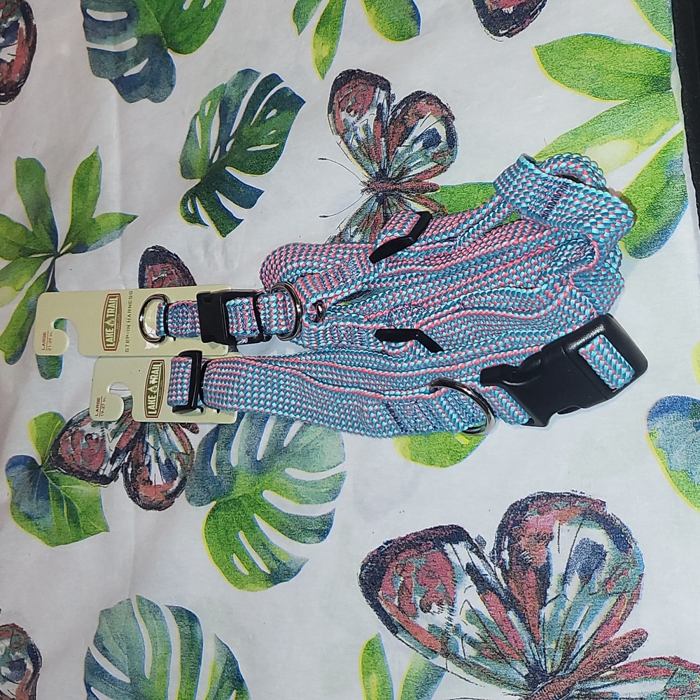 Dog Lake & Trail Size Large Collar And Step-In Harness Set NWT Red/Blue